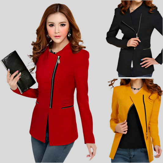 Women’s Solid Color Zip Slim Blazer