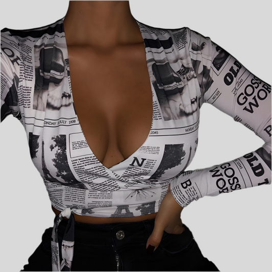 Vintage Newspaper Style Crop Top