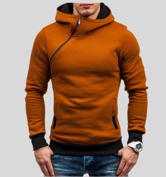 Brand Hoodie Oblique Zipper Solid Color Sweatshirt