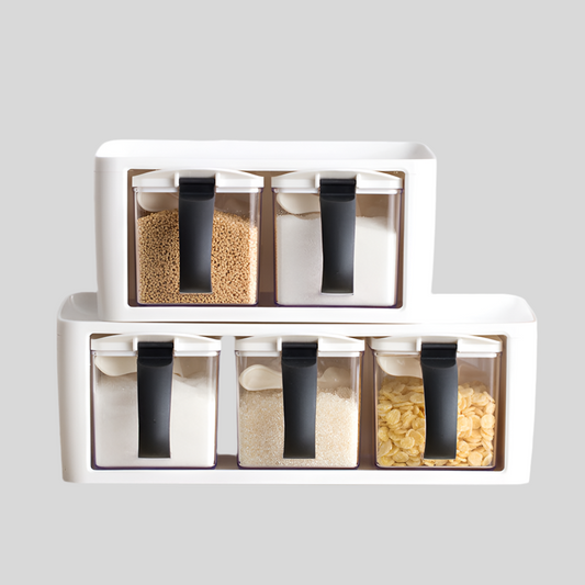 Stacked Plastic Spice Rack with Handle and Spoon for Kitchen Storage