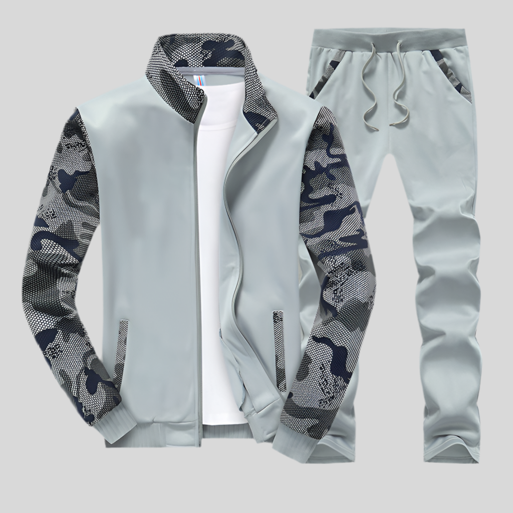 Men’s Sports Camouflage Sleeve Stand Collar 2 Piece Set