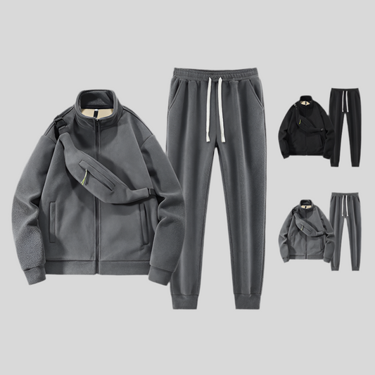 Men’s Polar Fleece Lapel Coat and Pants Set