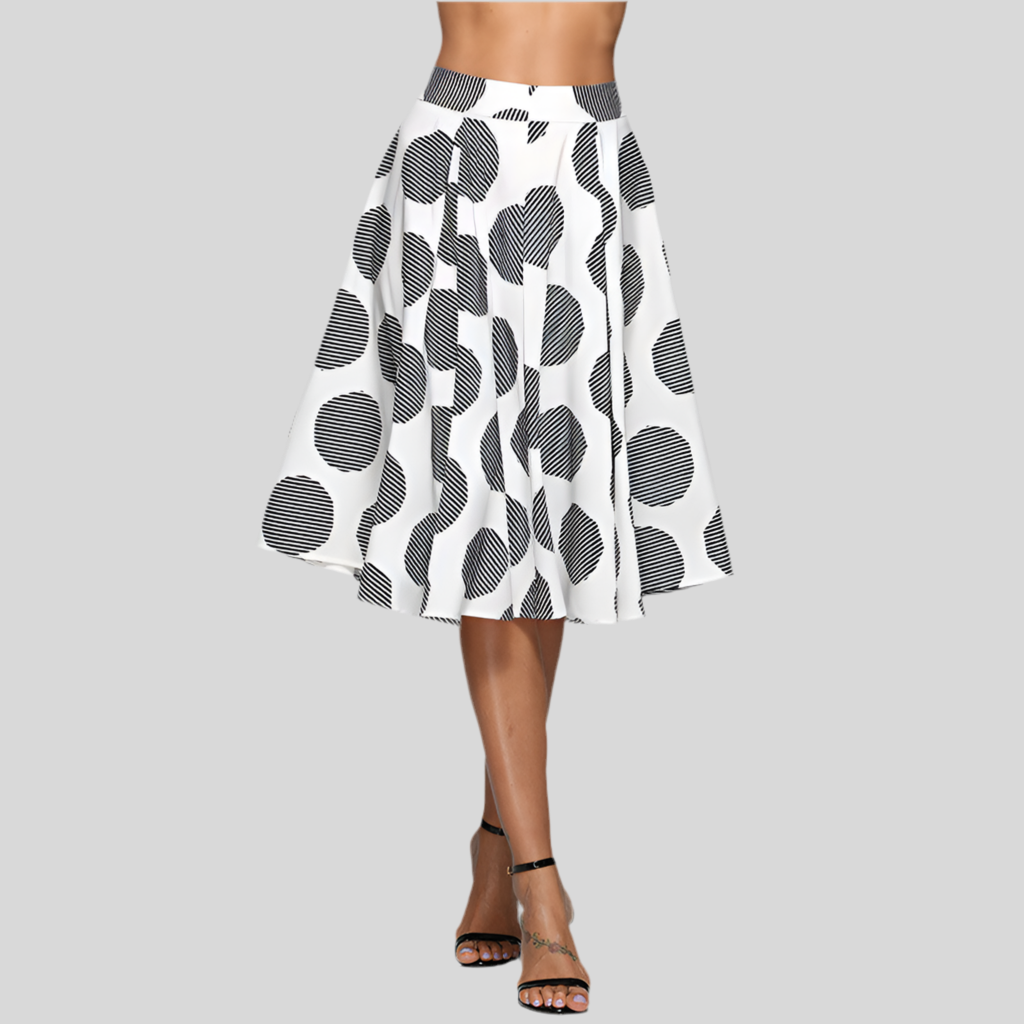 Polka Dot Round Mid-Length Skirt with Wide Hem