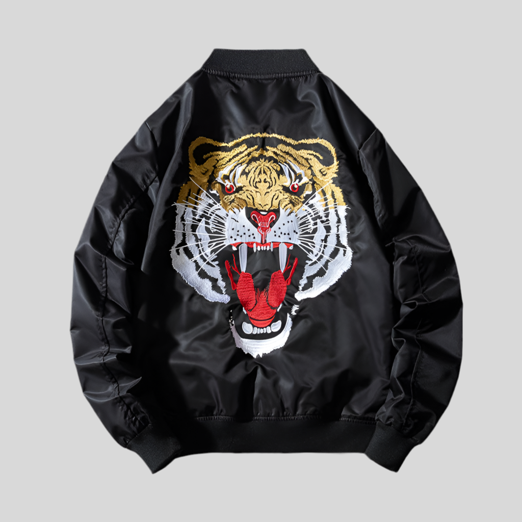 Embroidered Cotton Jacket with Tiger Design