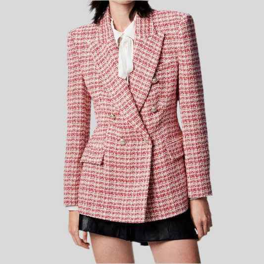 Textured Double-Breasted Blazer