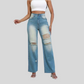 High Waist Ripped Straight Jeans with Pockets for Women