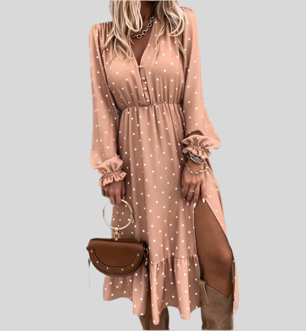 Polka Dot Charm Folded Sleeve Dress