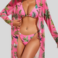 Printed Mesh Three-Piece Swimsuit Set