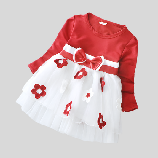 Long Sleeve Flower Bow Dress