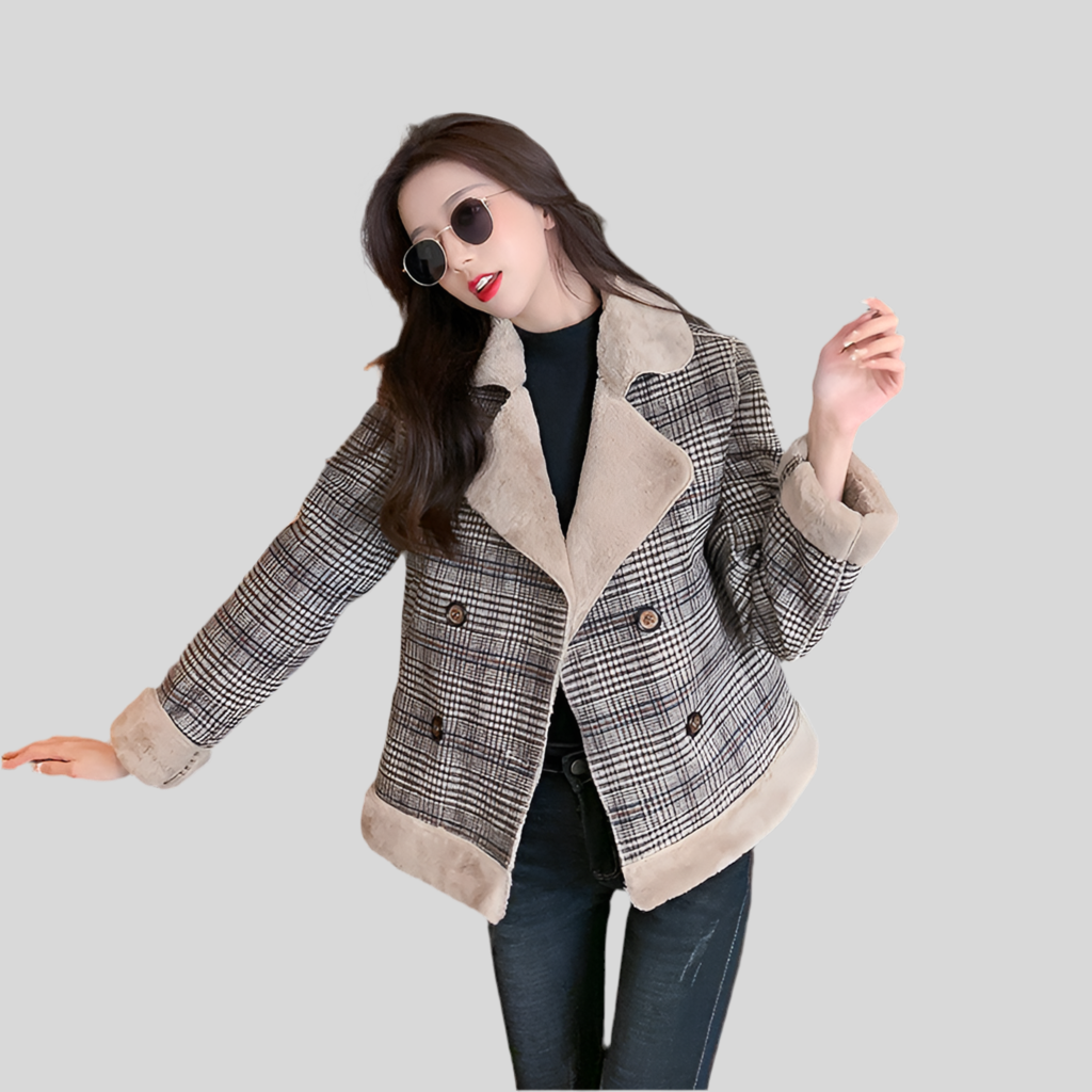 Plaid Luxe Woolen Fur Coat