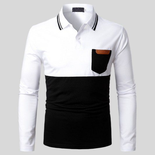 Men's POLO Shirt Two-color Stitching Cowhide