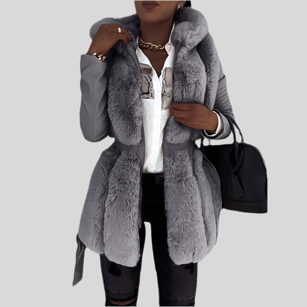 Faux Fur Trim Belted Jacket