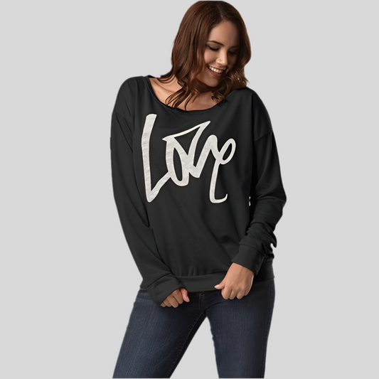 Autumn Love Print Off-shoulder Long Sleeve Sweatshirt