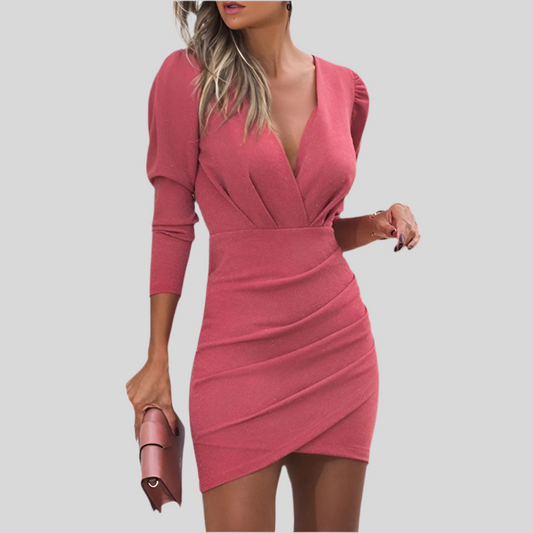 Refined Solid Color Hedging Long Sleeve Dress