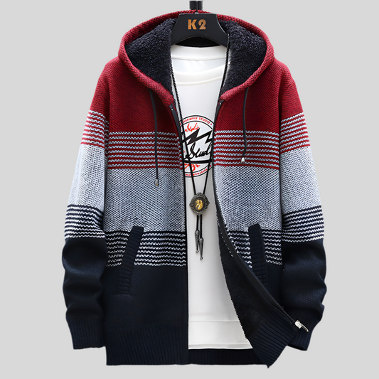 Men’s Striped Colorblock Hooded Cardigan