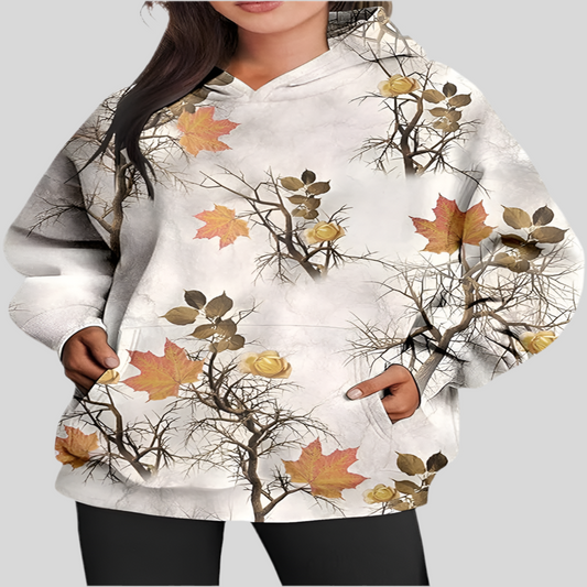 Maple Leaf Print Oversized Hoodie for Women