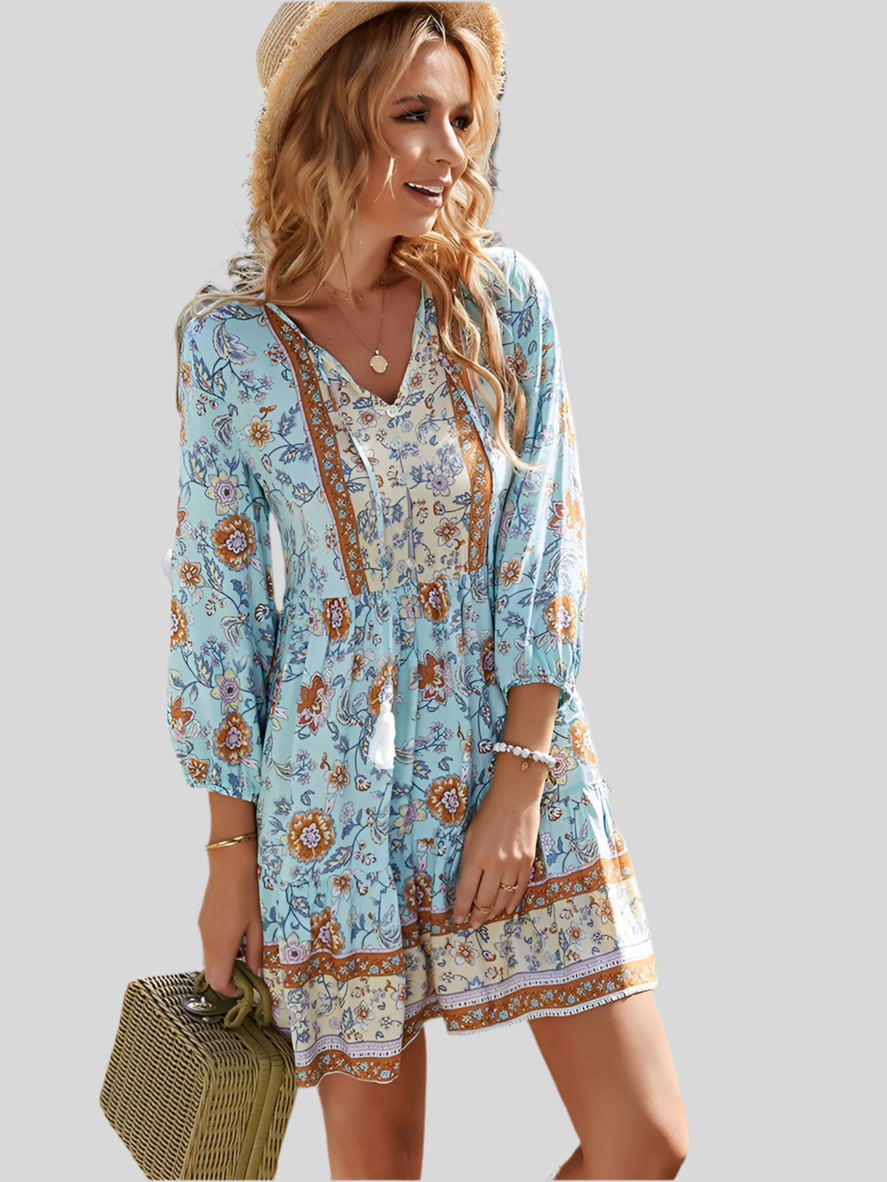 V-Neck Button-Down Boho Fringe Dress