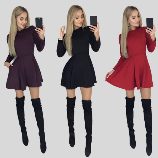 Long-Sleeved Round Neck Mini Dress