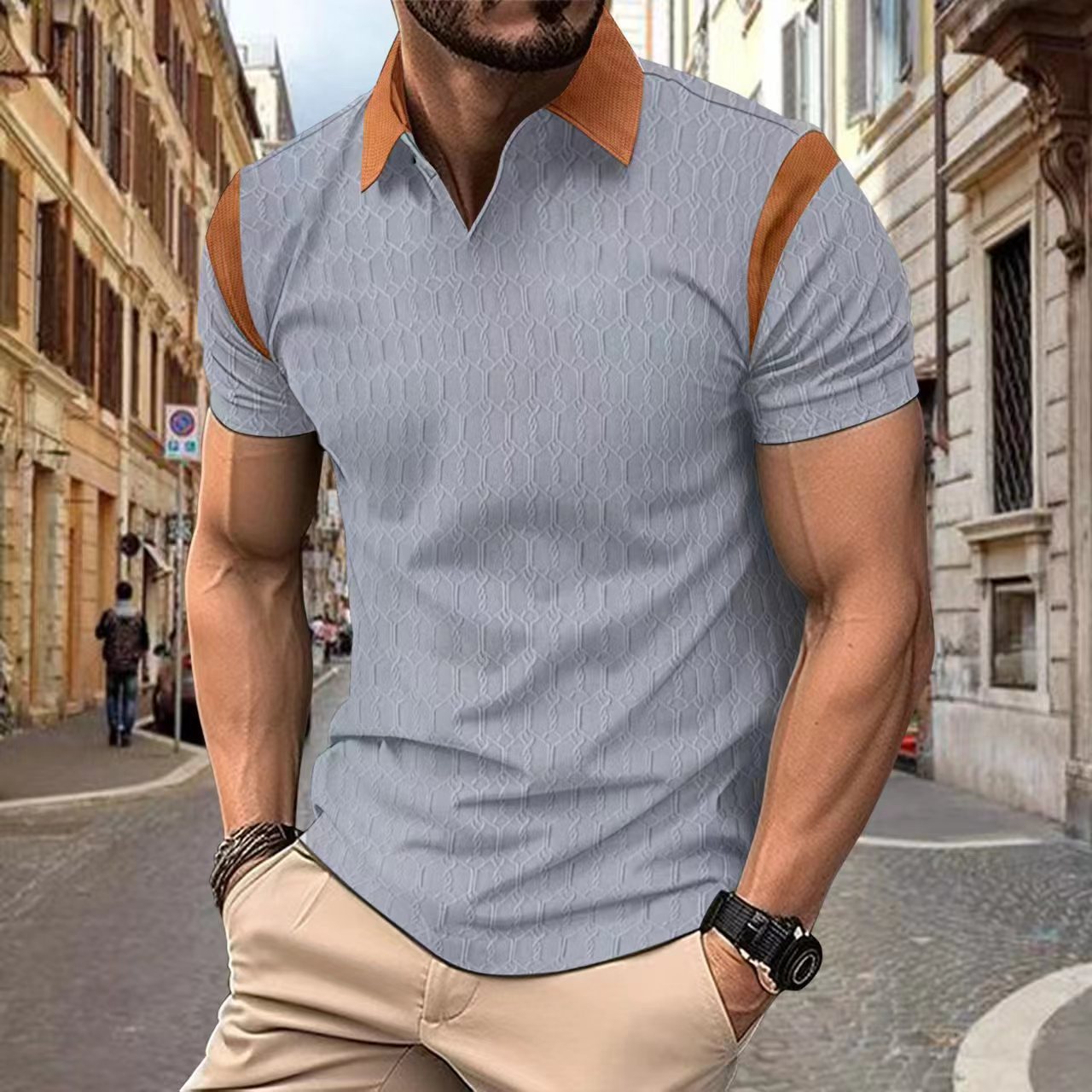 Men’s Waffle Jacquard Solid Polo Shirt