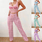 Women’s Color Matching Plaid Pajama Set with Letter Print Top