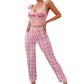 Women’s Color Matching Plaid Pajama Set with Letter Print Top