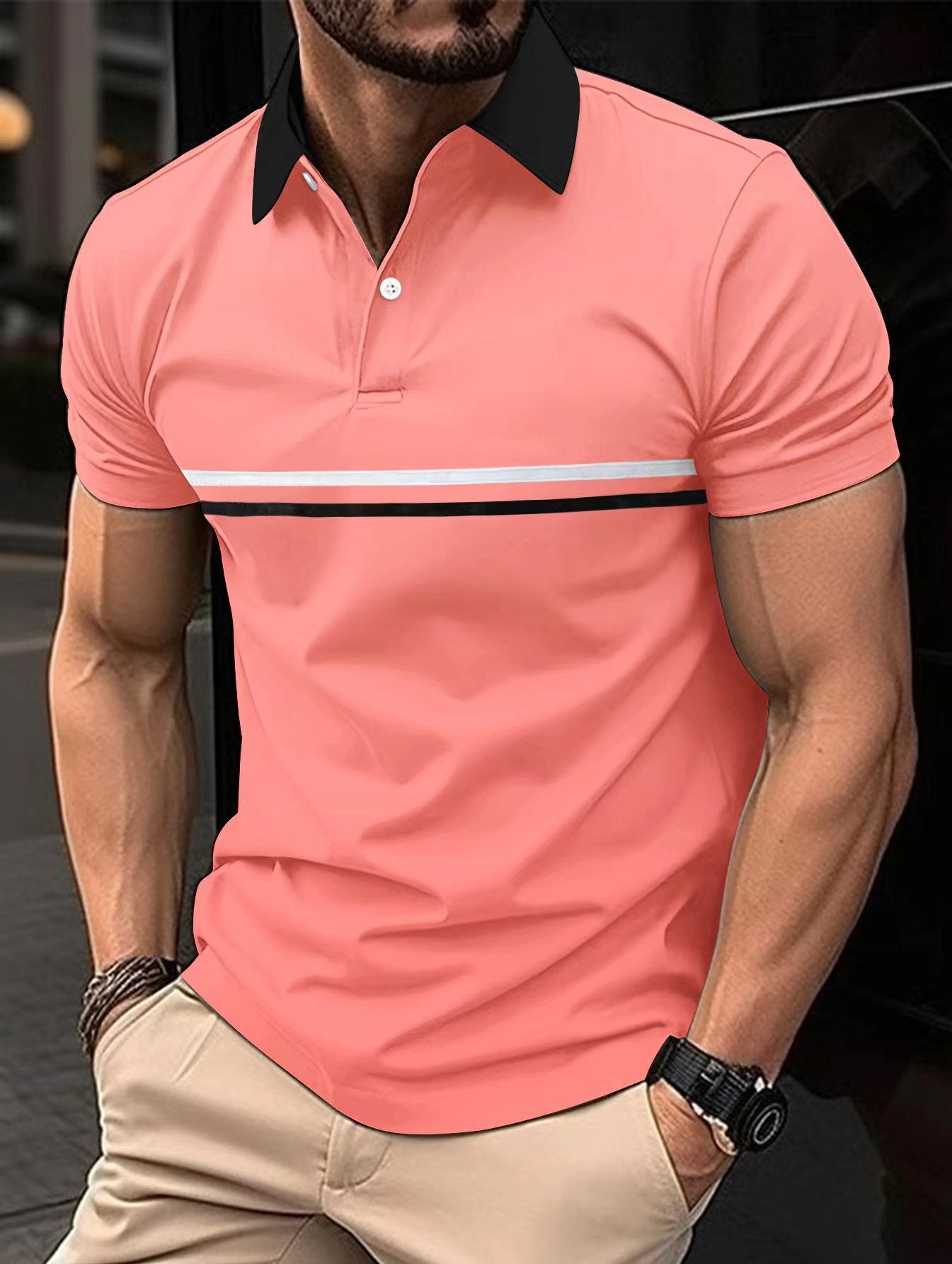 Men’s Button Stitching Sports Polo Shirt