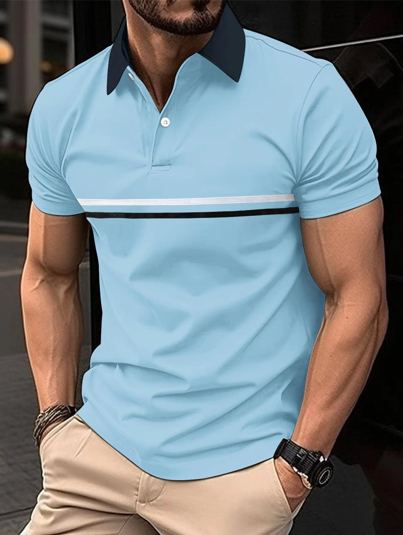 Men’s Button Stitching Sports Polo Shirt