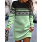 ContrastChic Round Neck Sweater Dress