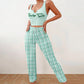 Women’s Color Matching Plaid Pajama Set with Letter Print Top