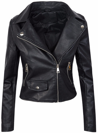 Women’s Fall/Winter Slim PU Leather Short Zipper Jacket