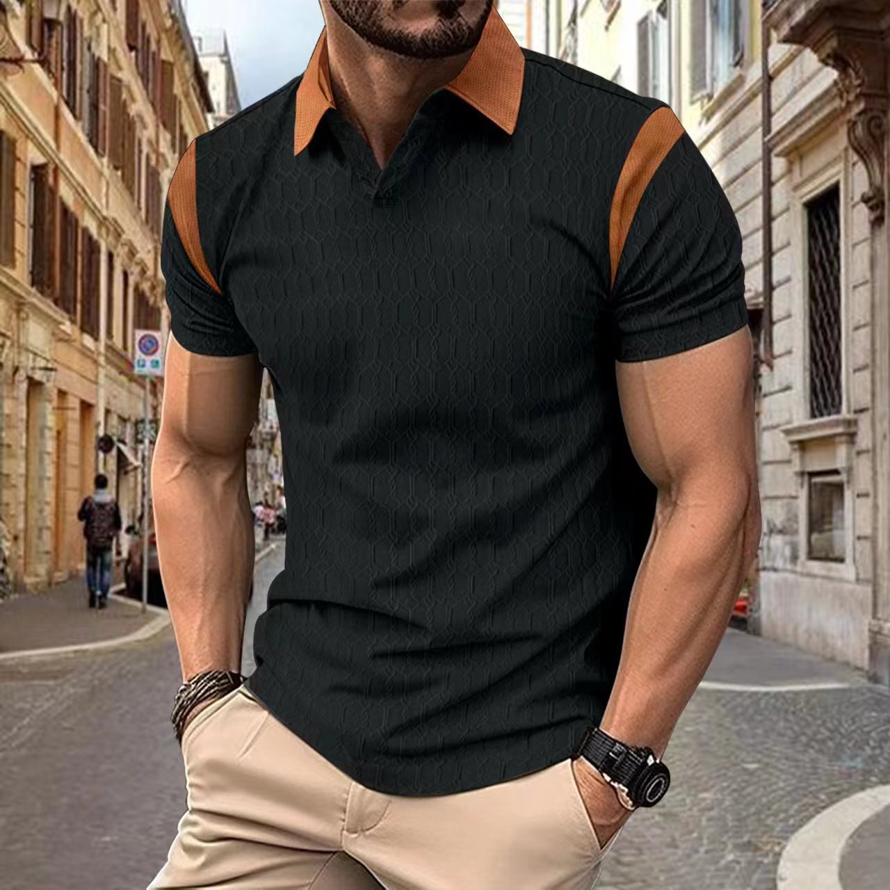 Men’s Waffle Jacquard Solid Polo Shirt