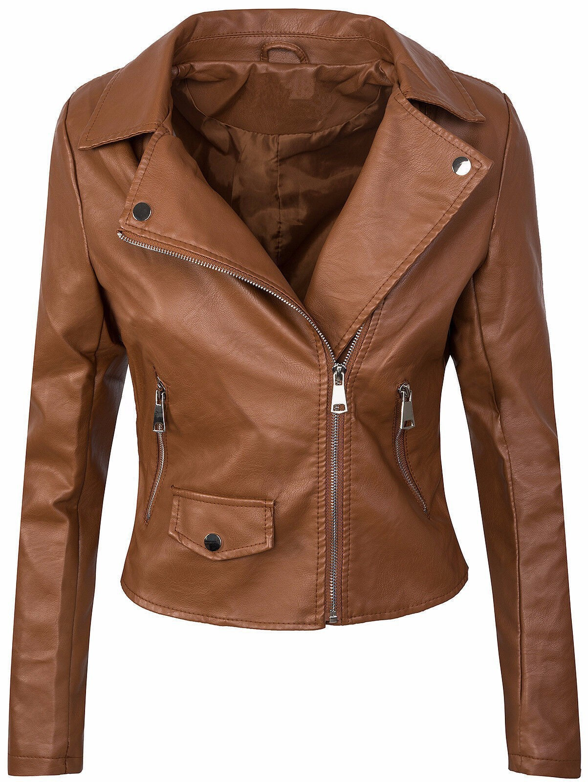 Women’s Fall/Winter Slim PU Leather Short Zipper Jacket