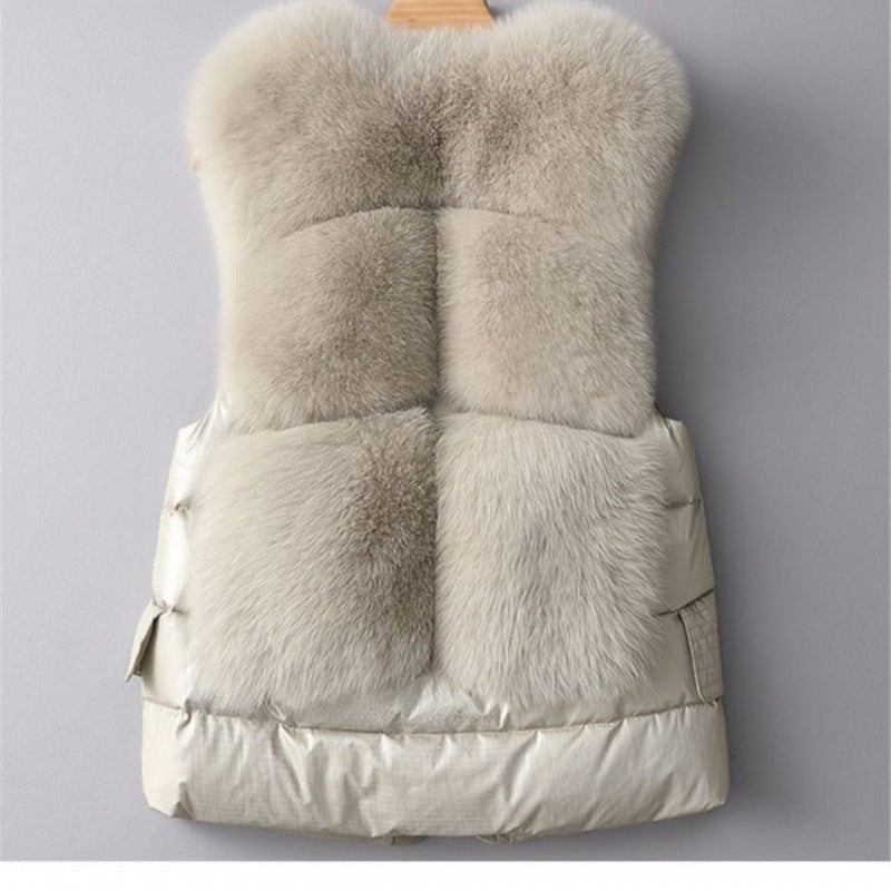 Winter Short Down Jacket with Faux Fox Fur Vest