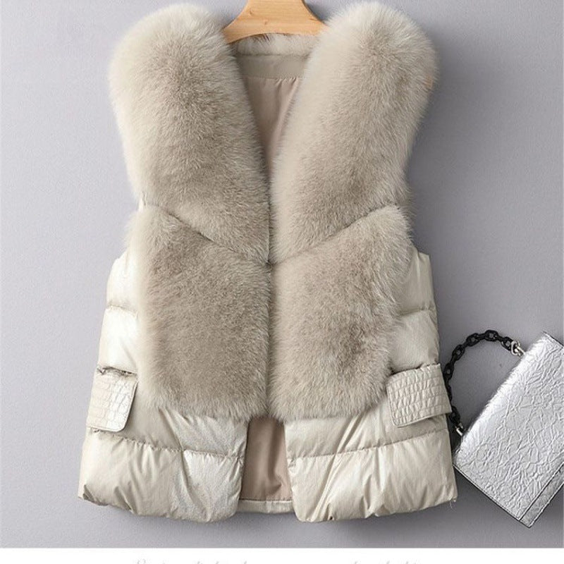 Winter Short Down Jacket with Faux Fox Fur Vest