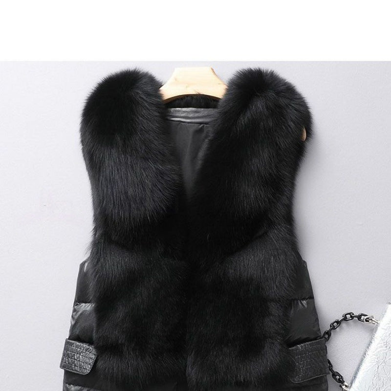 Winter Short Down Jacket with Faux Fox Fur Vest