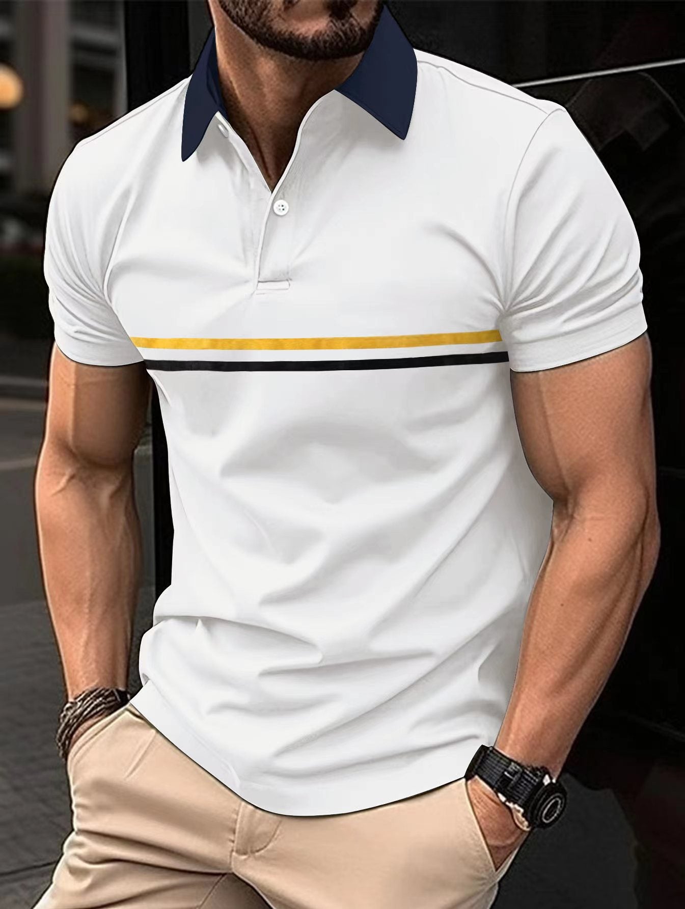 Men’s Button Stitching Sports Polo Shirt