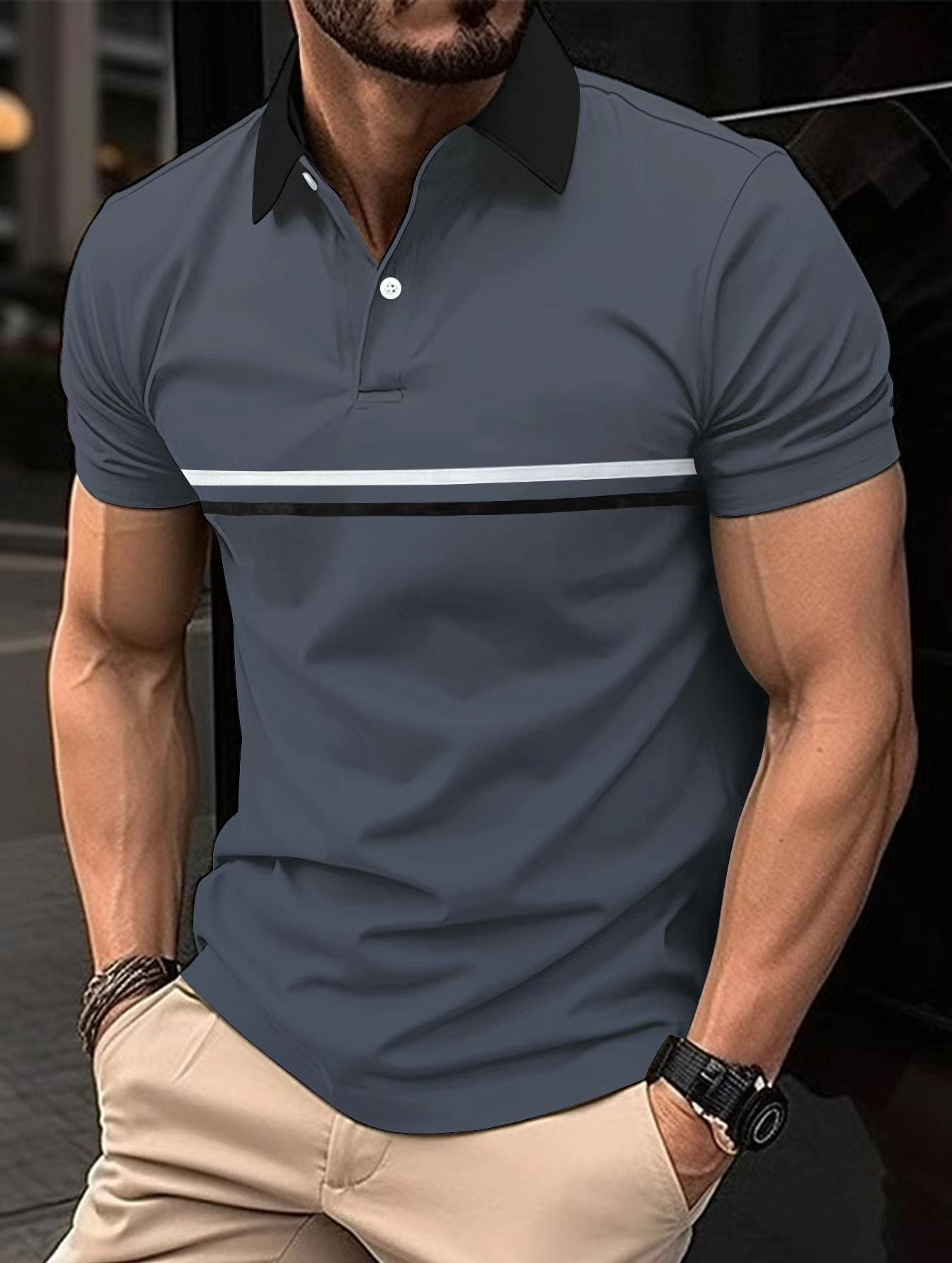 Men’s Button Stitching Sports Polo Shirt