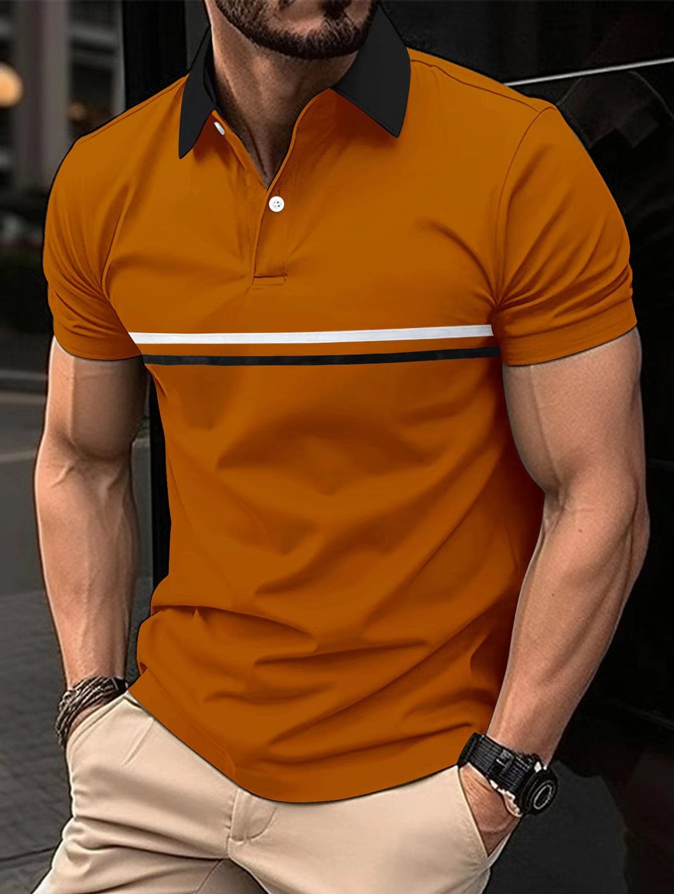 Men’s Button Stitching Sports Polo Shirt