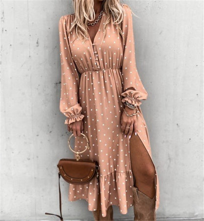 Polka Dot Charm Folded Sleeve Dress