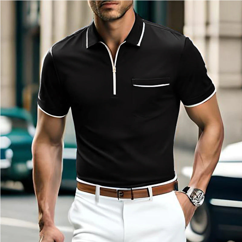 Summer Men’s Zipper Pocket Casual Sports Polo Shirt