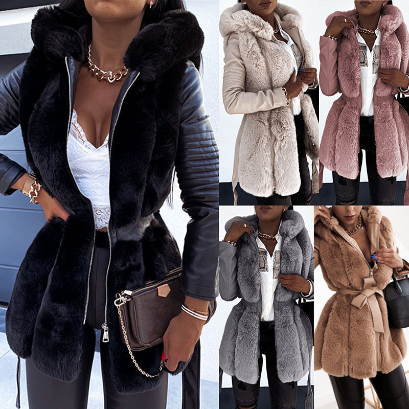 Faux Fur Trim Belted Jacket