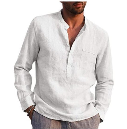 Men Vintage White Linen Button Shirt