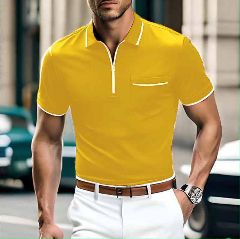 Summer Men’s Zipper Pocket Casual Sports Polo Shirt