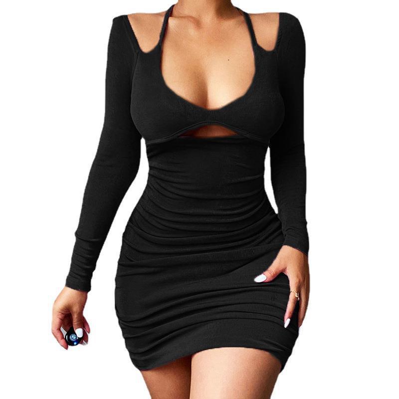 Women’s Slim Fit A-Line Strap Tie Long Sleeve Dress