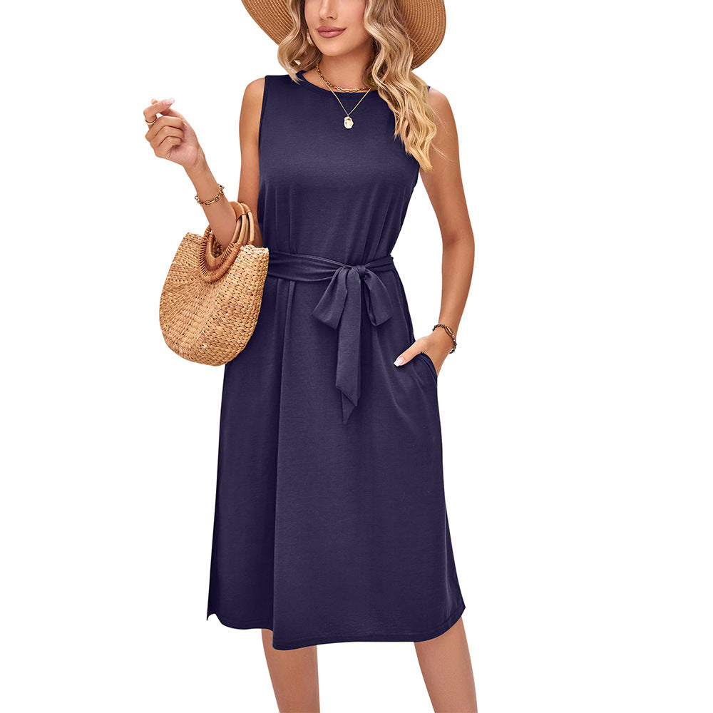 Sleeveless Belted Summer Midi Dress