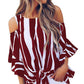 Round Neck Off-the-Shoulder Striped Flared Casual Top