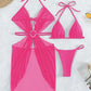 3-Piece Halter Neck Bikini Solid Color Split Swimsuit