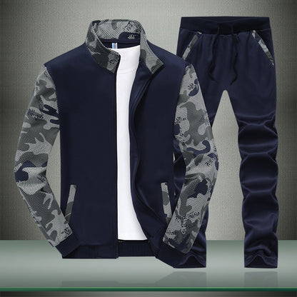 Men’s Sports Camouflage Sleeve Stand Collar 2 Piece Set