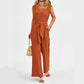 V-Neck Sleeveless Jumpsuit with Pockets and Lace-Up Wide-Leg Design