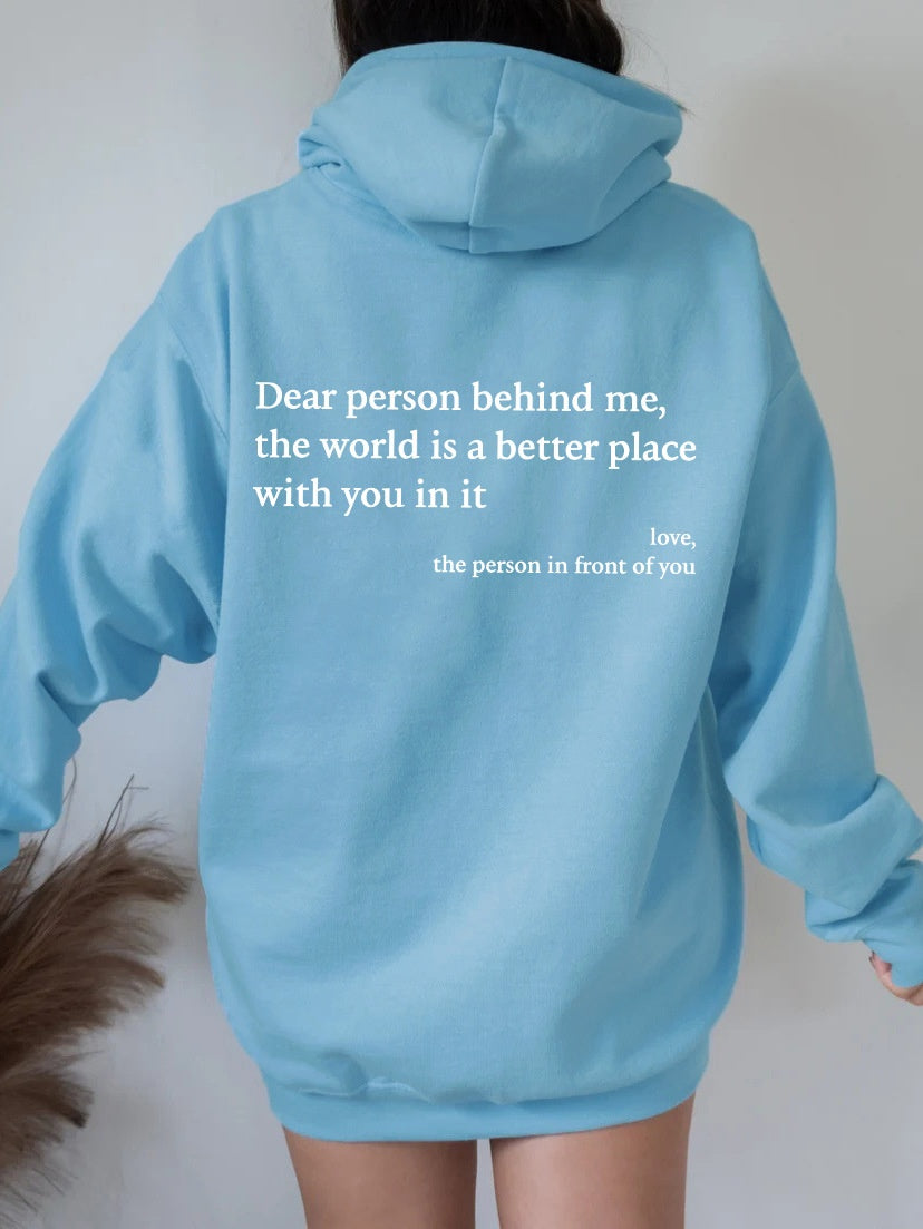 “Dear Person Behind Me” Letter Print Plush Hoodie